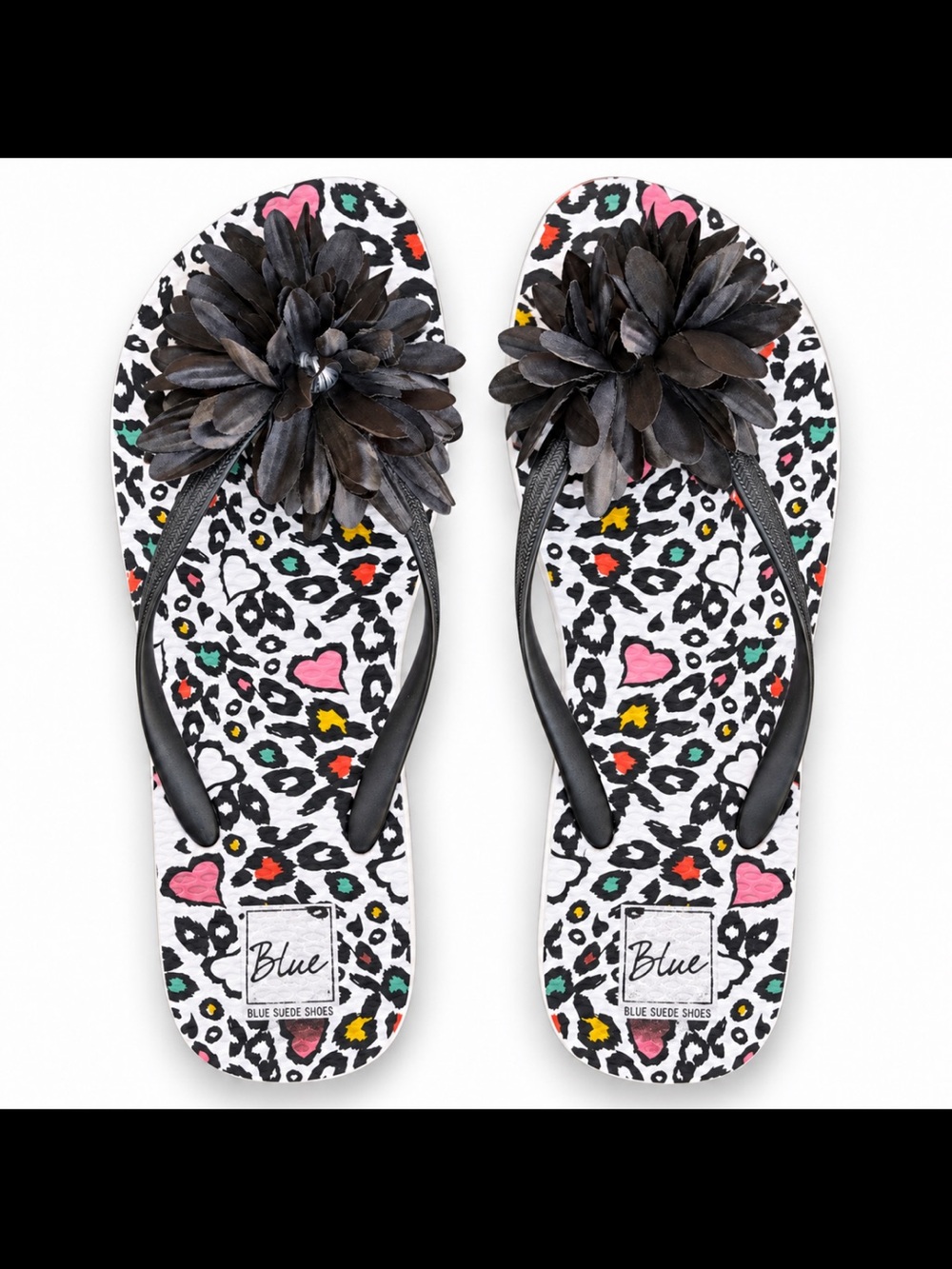 Blue Suede Shoes Floral Leopard Print Flip Flops Women’s Size 8